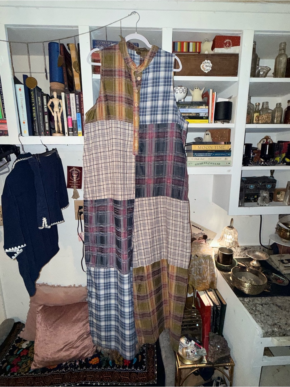 SHEIN Patchwork Plaid Wide Leg Jumpsuit in Blue, Green, Red, Tan